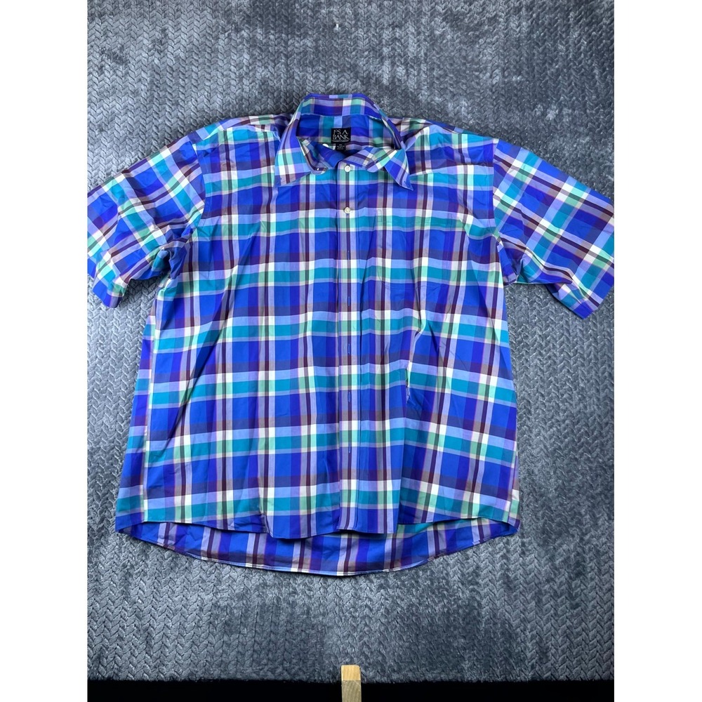 Jos. A. Bank Traveler's Collection Shirt Mens 2XL Blue Green Plaid Button Down
